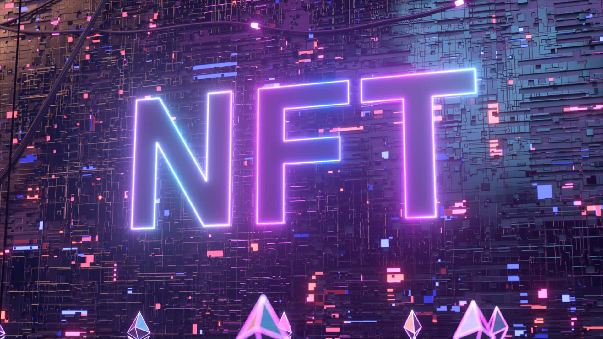 The letters N F T as a neon sign